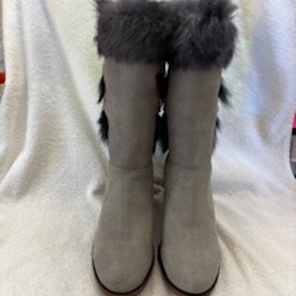 Bearpaw "Madeline" boots in genuine cow suede and goat fur boots NWT Size 10 - Picture 1 of 12